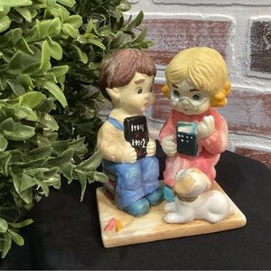 🔴 Ceramic Teacher, Student & Puppy - Getting his Math Lesson - Very Gently Used